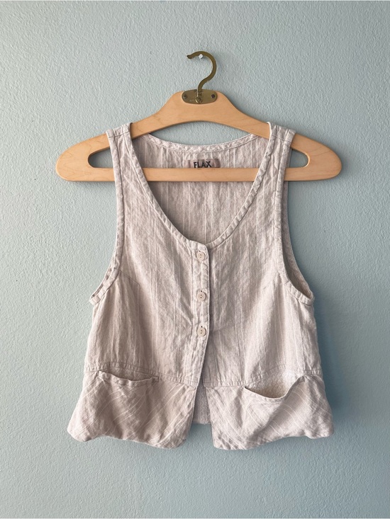 Flax Tops - Flax | Beige Striped Linen Vest Tank Top